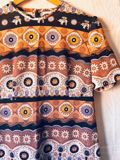 Brown 1970s Short Sleeved Boho Maxi Dress