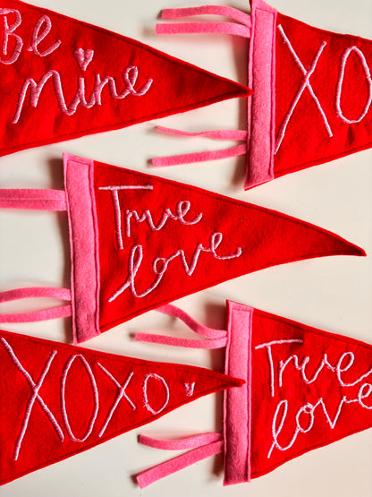 Embroidered Valentine’s Pennant Flag – Handmade Felt Banner