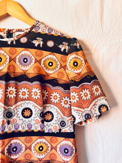 Brown 1970s Short Sleeved Boho Maxi Dress