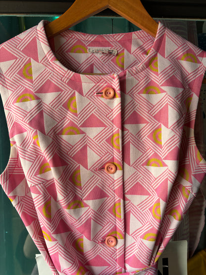 Pink 1970s Geometric Button-Down Dress