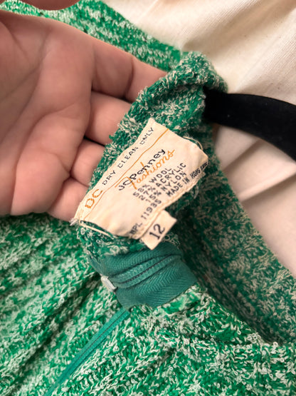 Vintage 1970s JCPenney Fashions Green Ribbed Jumper – Size 12