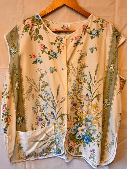 Vintage Floral Apron Top Cottagecore Meadow Print
