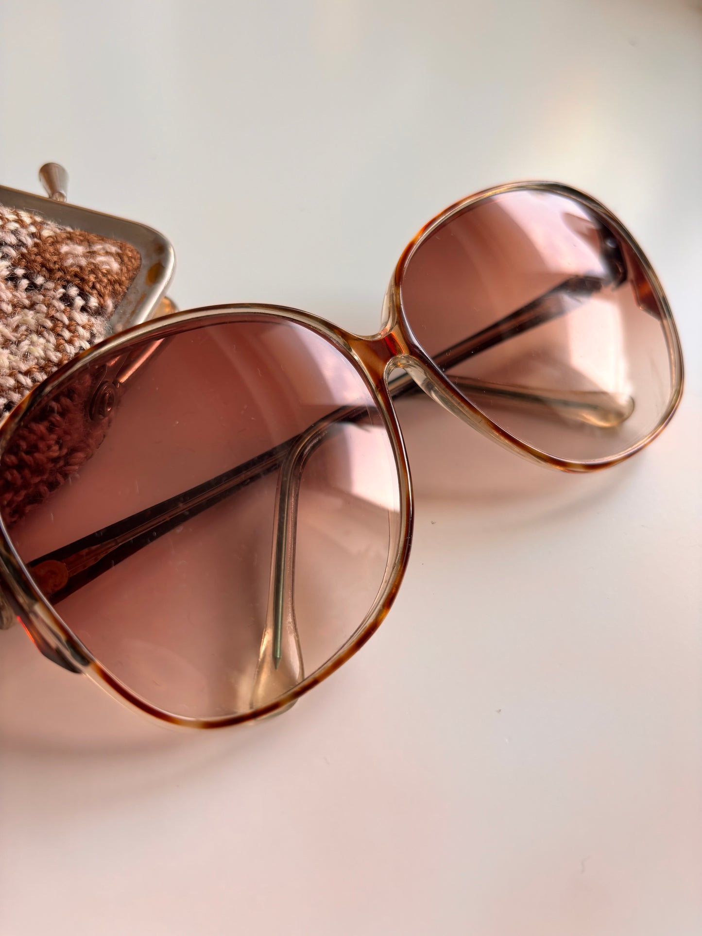 Vintage 1970s Oversized Tortoiseshell Sunglasses with Original Case