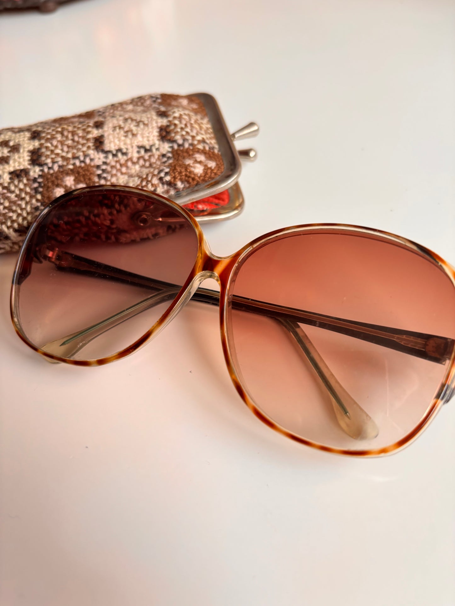 Vintage 1970s Oversized Tortoiseshell Sunglasses with Original Case