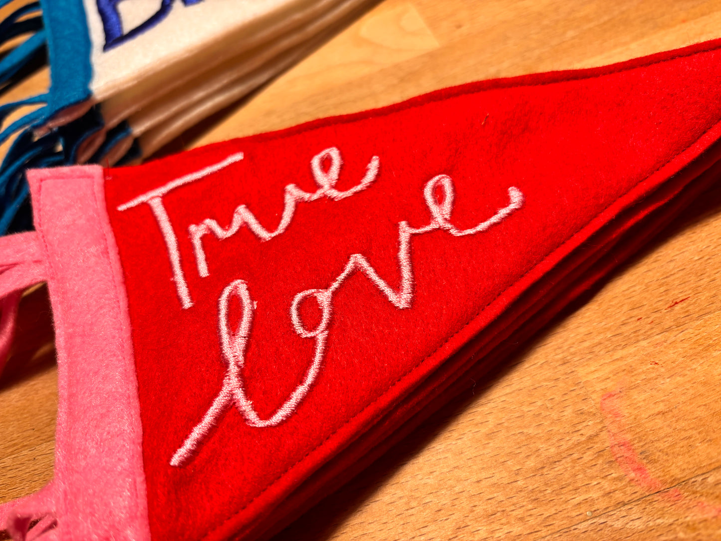 Embroidered Valentine’s Pennant Flag – Handmade Felt Banner