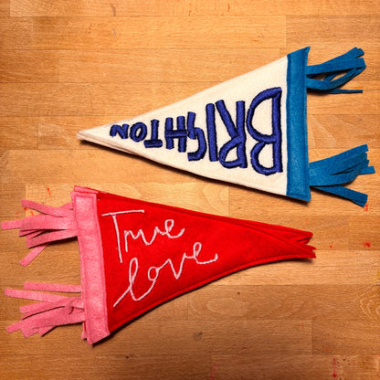 Embroidered Valentine’s Pennant Flag – Handmade Felt Banner