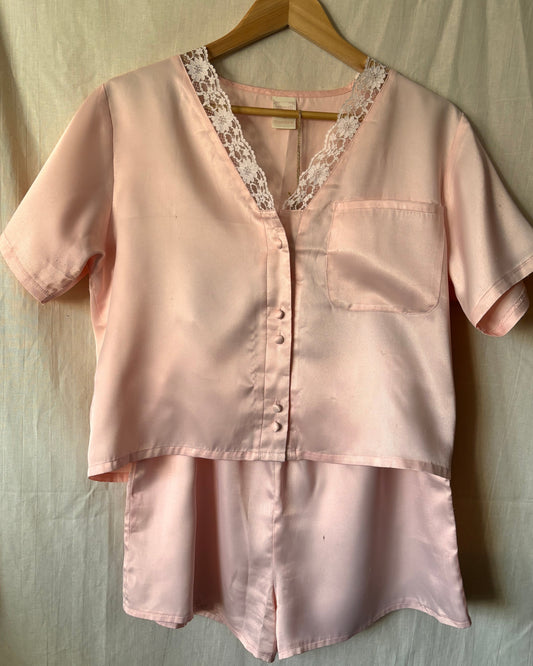 Vintage Pink Lace Trim Lounge PJ Set