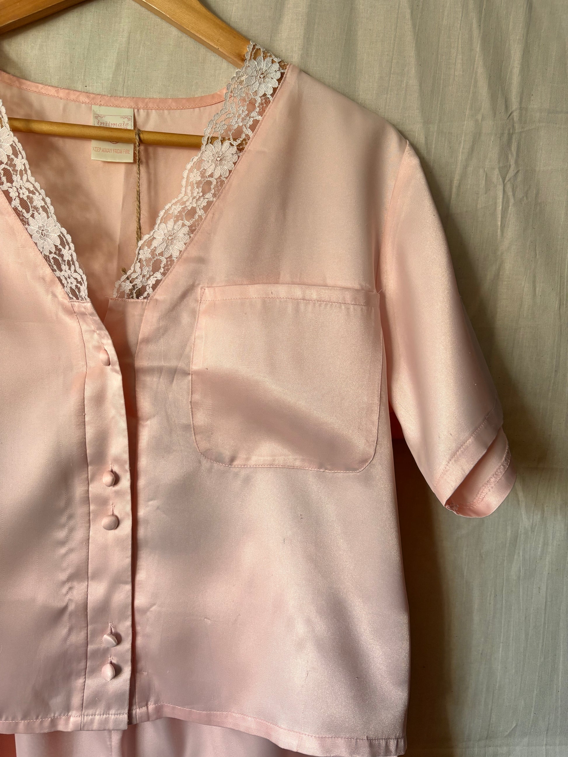 Close-up of Vintage Pink Lace Trim Lounge Set