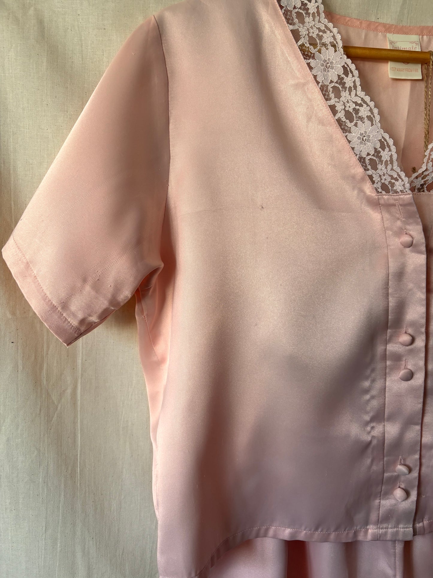 Vintage Pink Lace Trim Lounge Set – 70s/80s