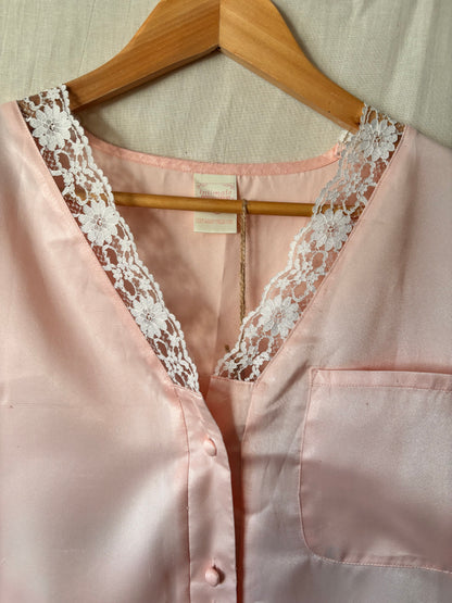 Vintage Pink Lace Trim Lounge Set – 70s/80s