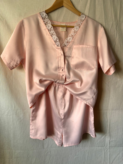 Vintage Pink Lace Trim Lounge Set