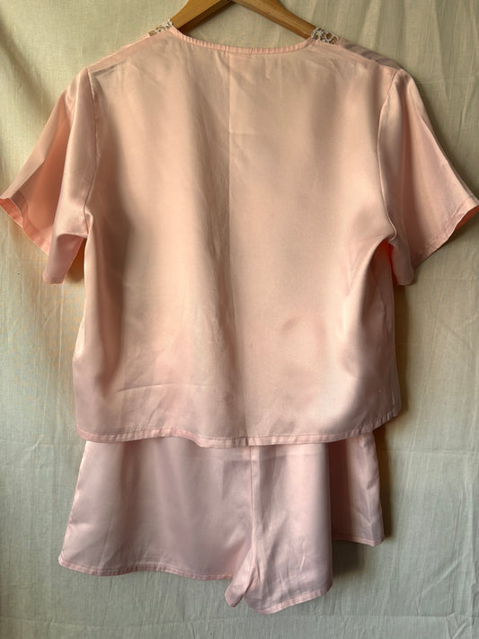 back view of Vintage Pink Lace Trim Lounge Set