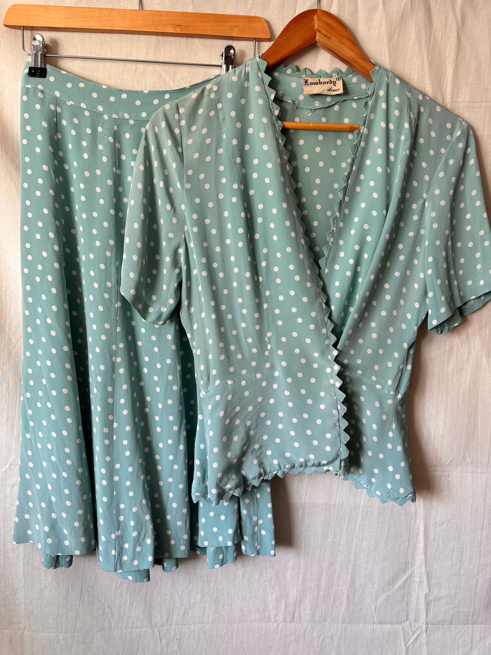 1940s Powder Blue Polka Dot Two Piece Set – 24” Waist