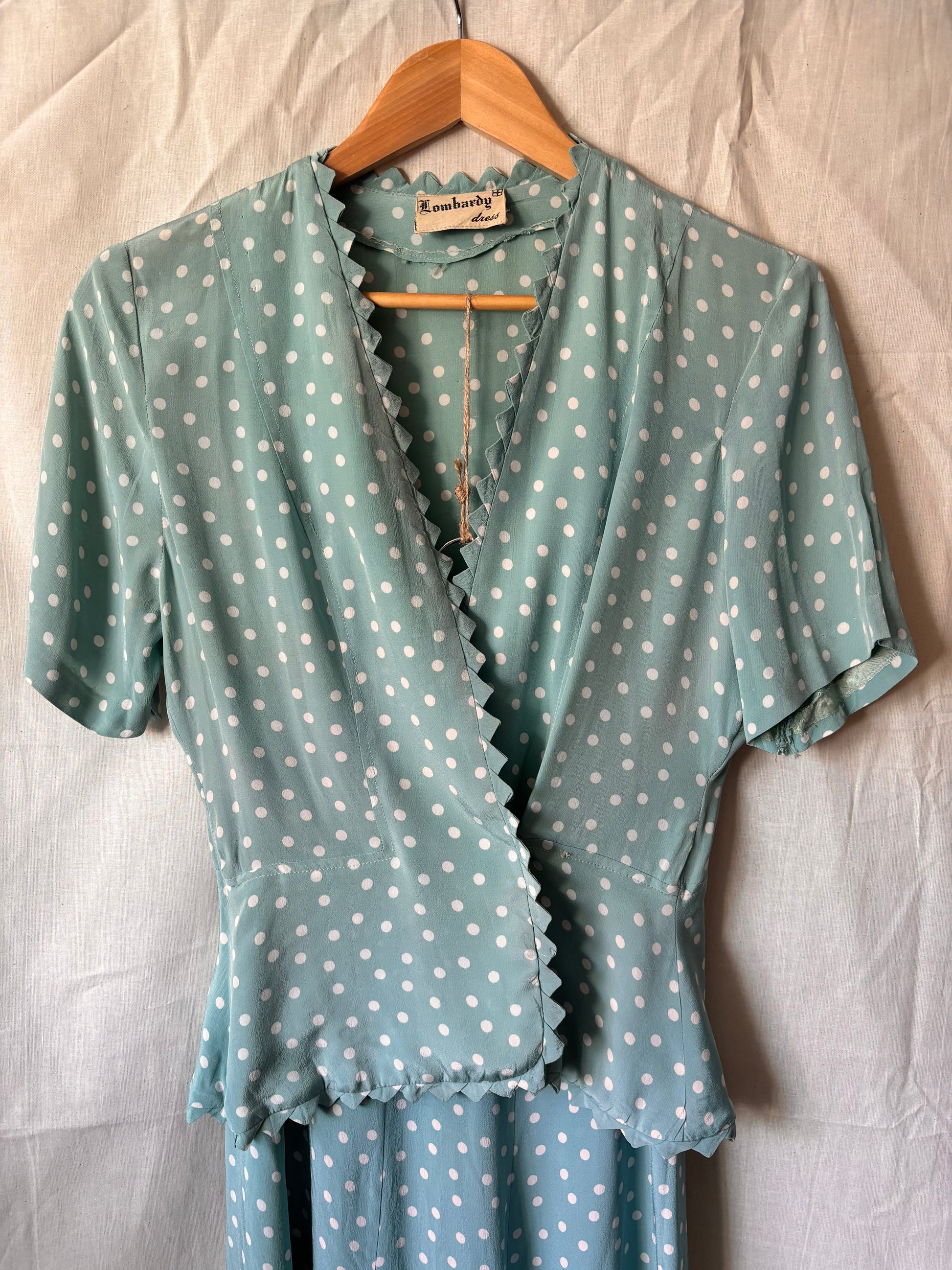 1940s Lombardy Powder Blue Polka Dot Two Piece Set – 24” Waist