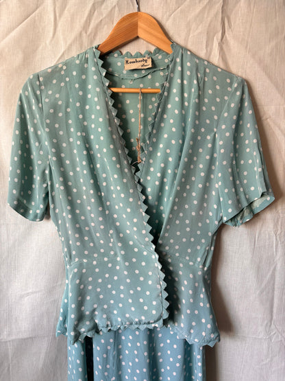 1940s Lombardy Powder Blue Polka Dot Two Piece Set – 24” Waist
