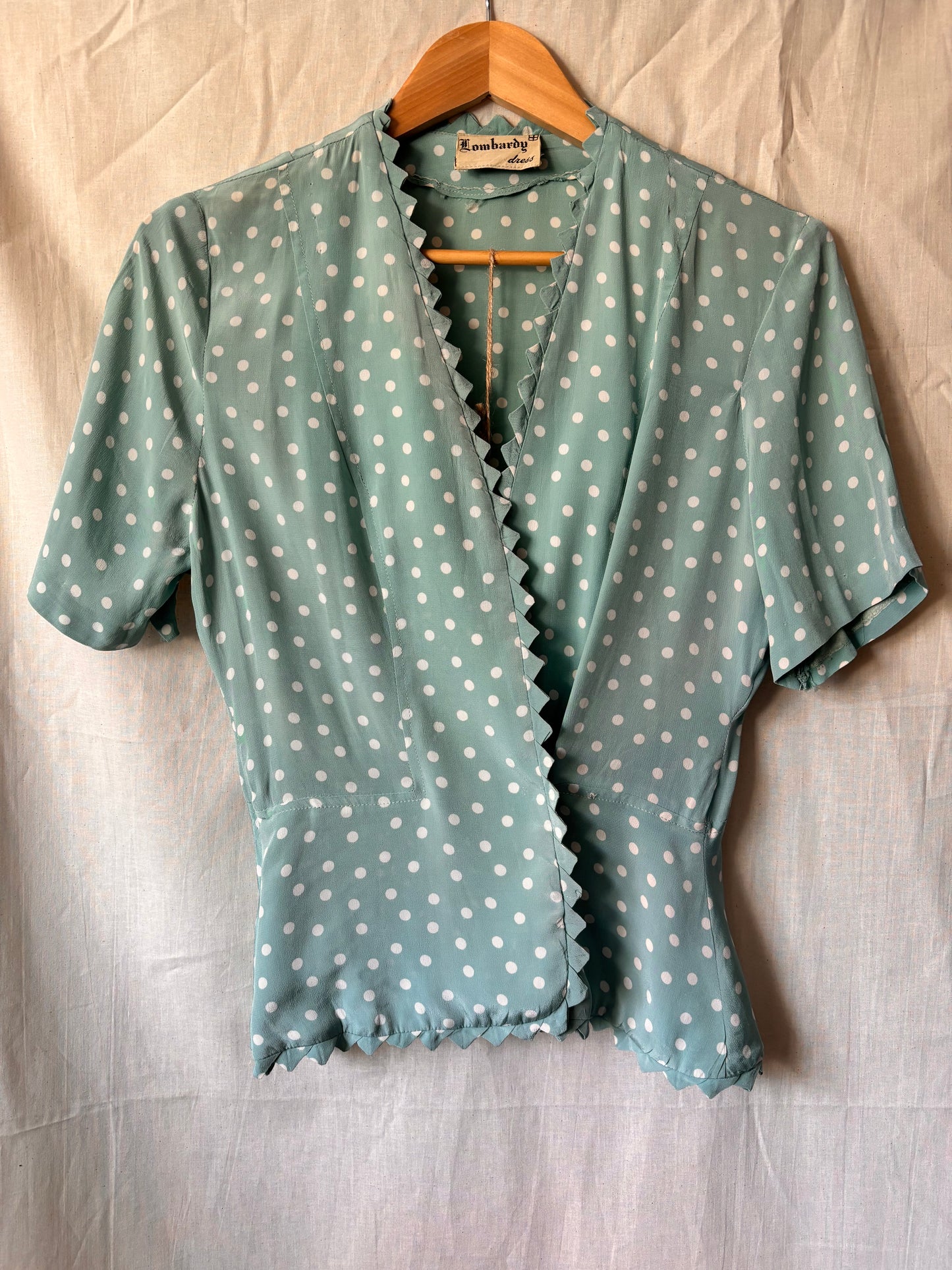 front view of 1940s polka dot blouse from Lombardy Dress