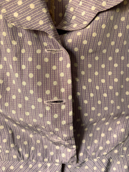 Ensemble deux pièces violet à pois, fait main, années 1940 – Rare, tour de taille 53 cm