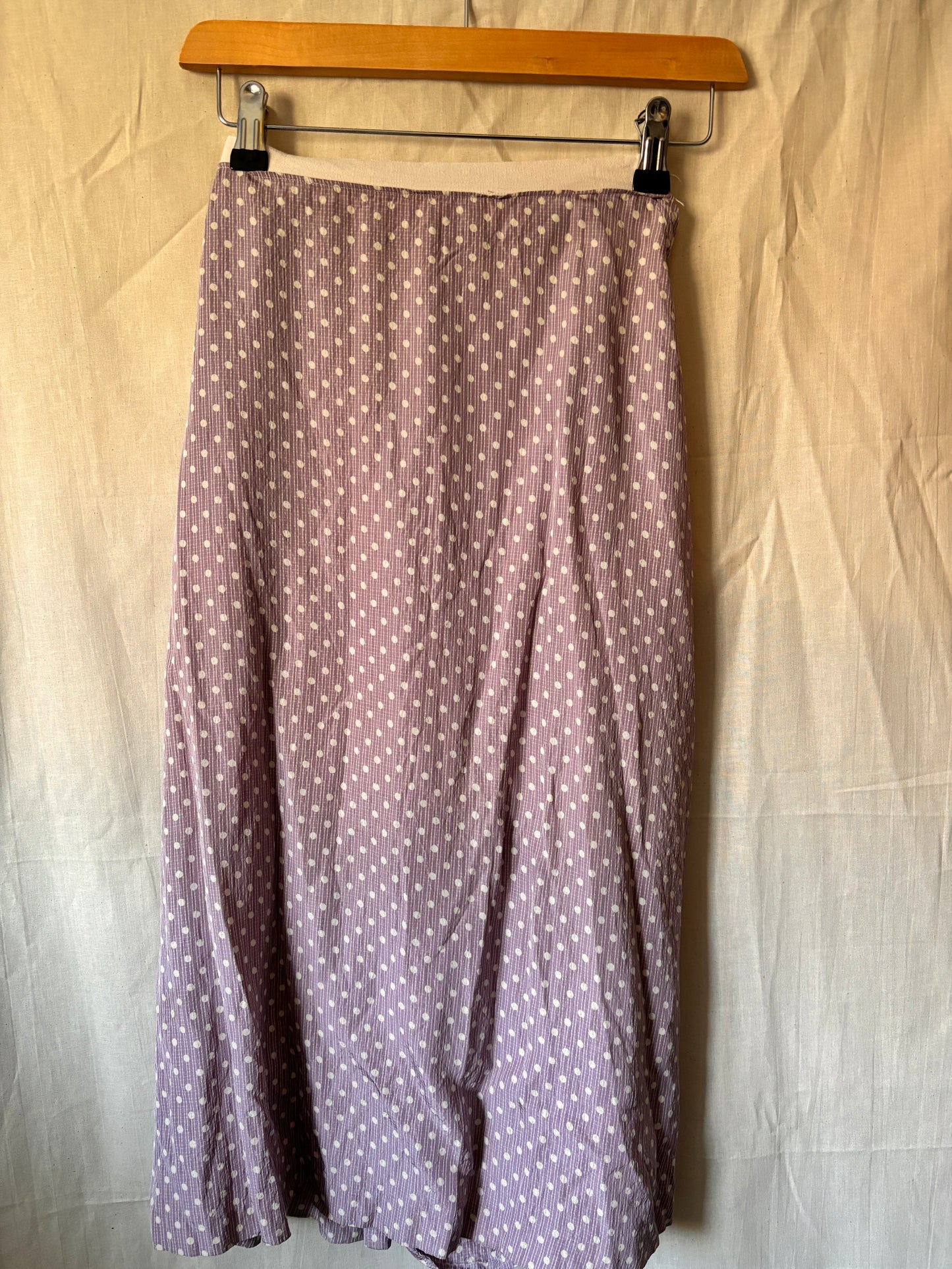 Ensemble deux pièces violet à pois, fait main, années 1940 – Rare, tour de taille 53 cm