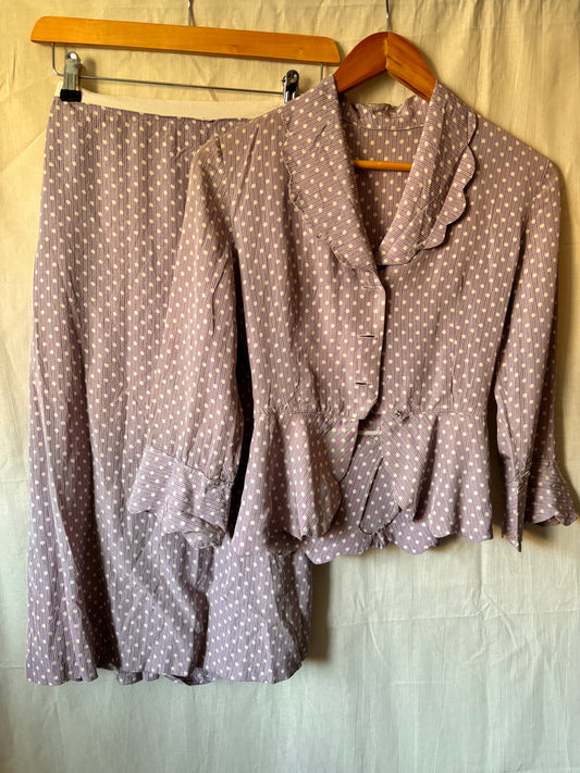 1940s Handmade Purple Polka Dot Two Piece Set – Rare 21” Waist