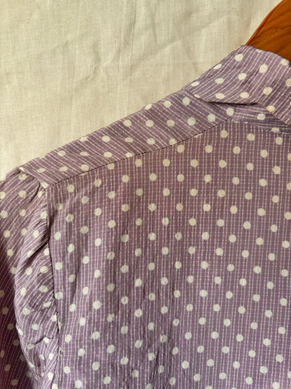 Ensemble deux pièces violet à pois, fait main, années 1940 – Rare, tour de taille 53 cm