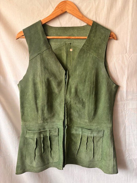 Vintage 1970s Moss Green Suede Waistcoat