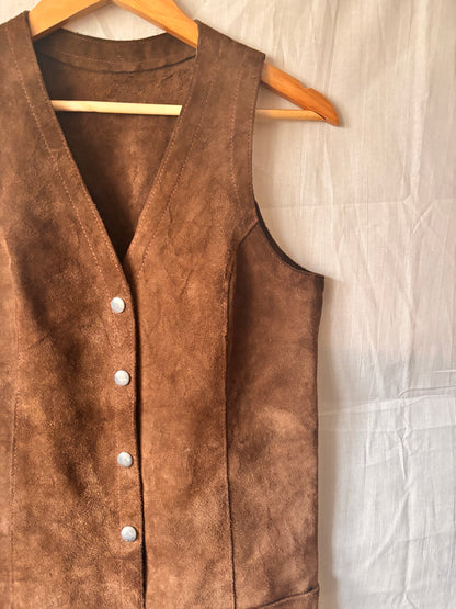 Vintage 1970s Brown Suede Waistcoat