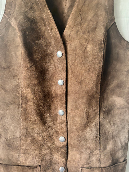 close up of Vintage 1970s Brown Suede Waistcoat