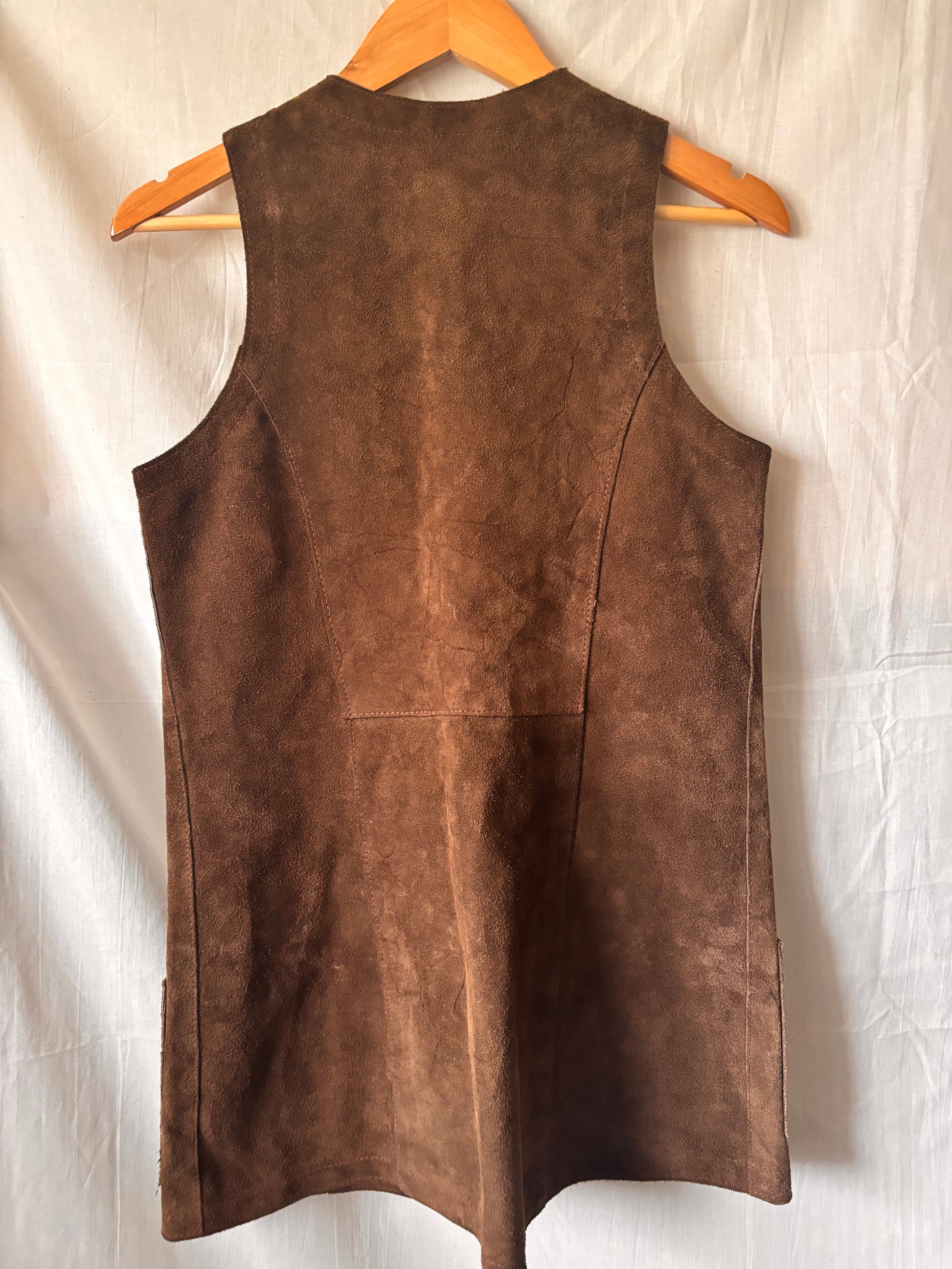 back view of Vintage 1970s Brown Suede Waistcoat