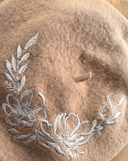Hand-Embroidered Floral Beret – One of a Kind