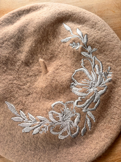 Hand-Embroidered Floral Beret – One of a Kind