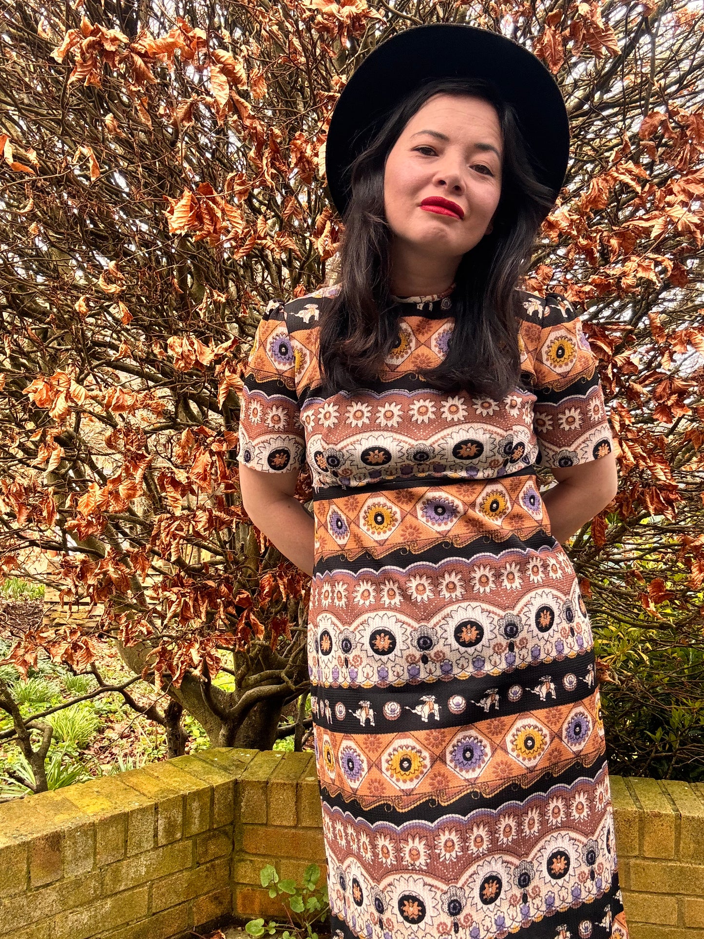 Brown 1970s Short Sleeved Boho Maxi Dress