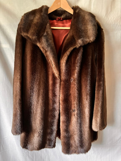 Vintage Rybel Faux Fur Coat – Dark Brown Mid Length