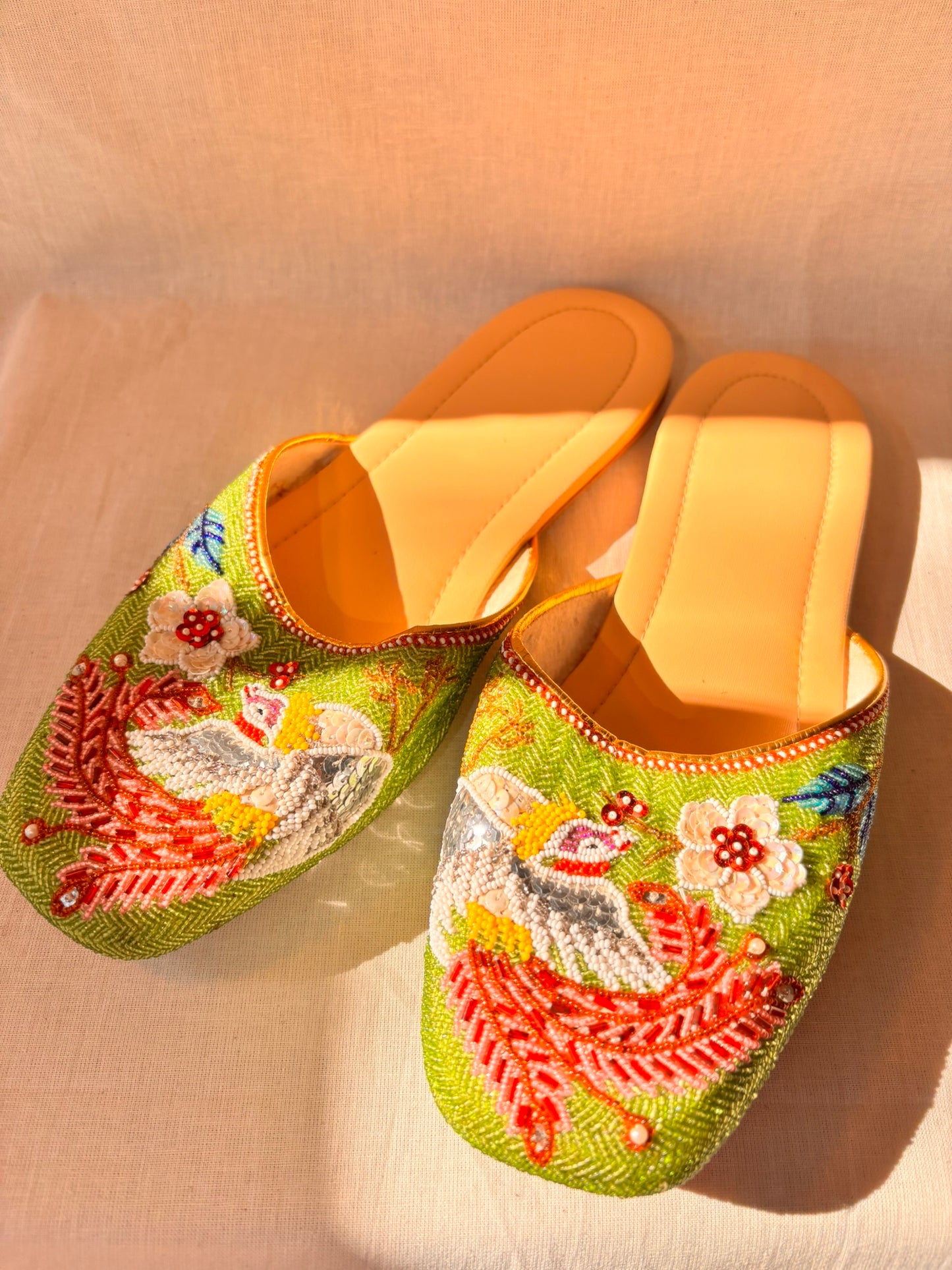 Vintage Green Beaded Chinese Slippers | Never Worn