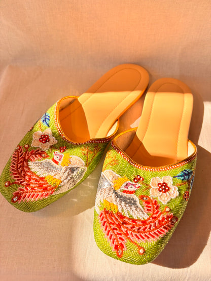 Vintage Green Beaded Chinese Slippers | Never Worn