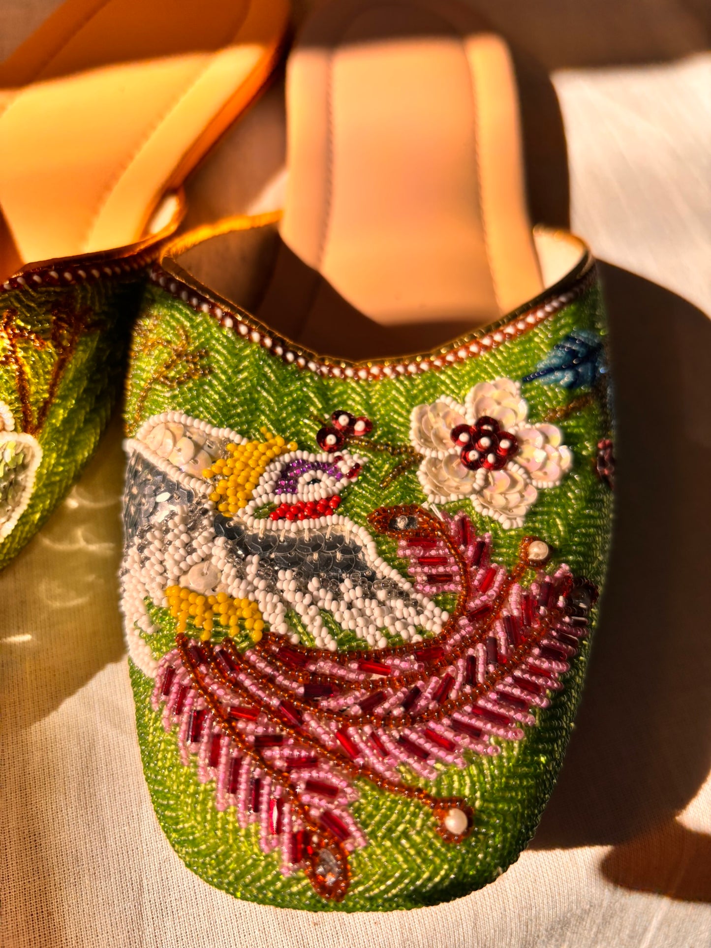 Vintage Green Beaded Chinese Slippers | Never Worn