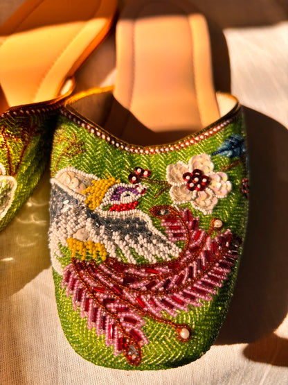 Vintage Green Beaded Chinese Slippers | Never Worn