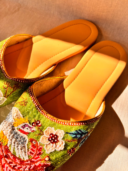 Vintage Green Beaded Chinese Slippers | Never Worn