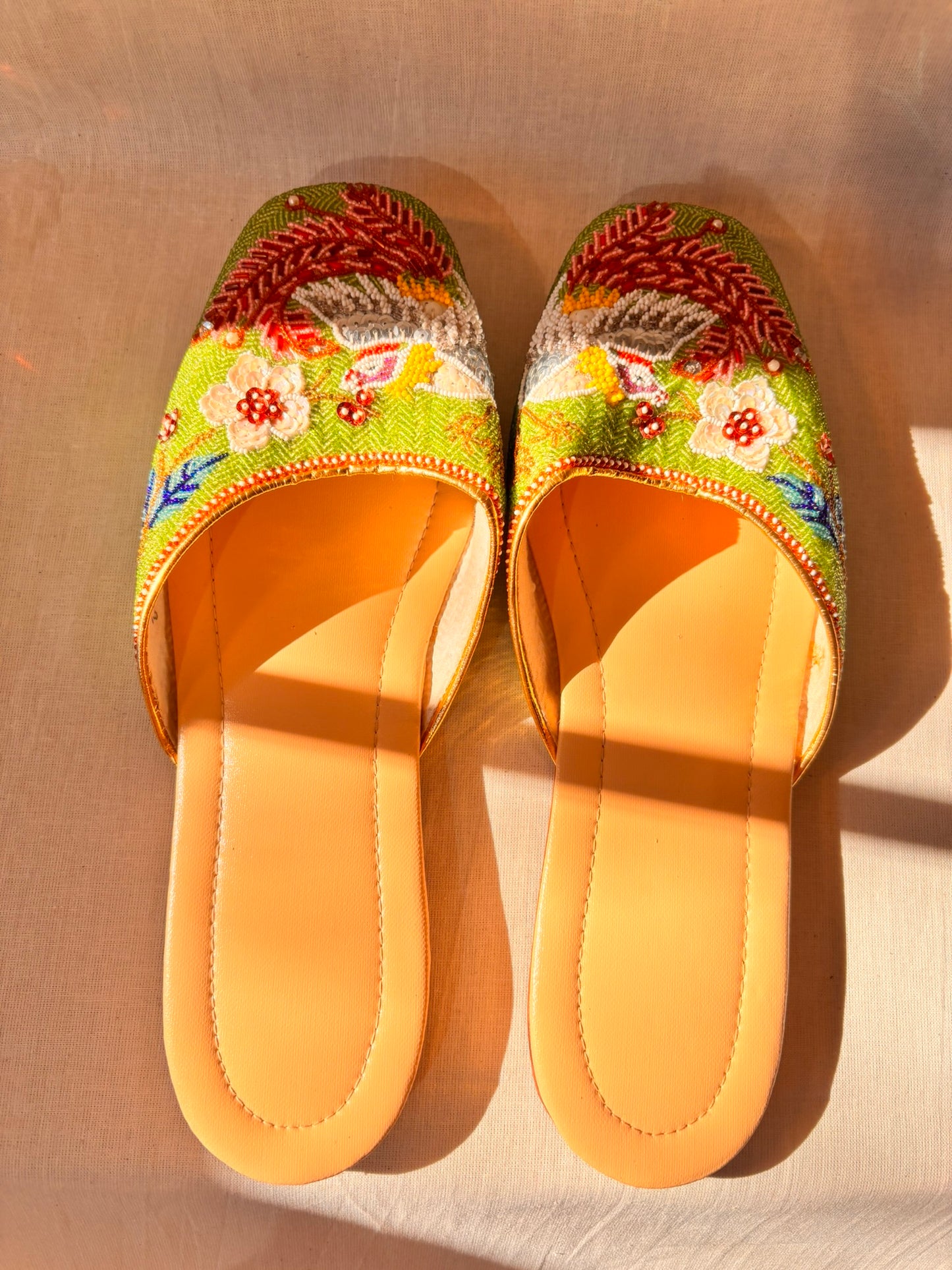 Vintage Green Beaded Chinese Slippers | Never Worn