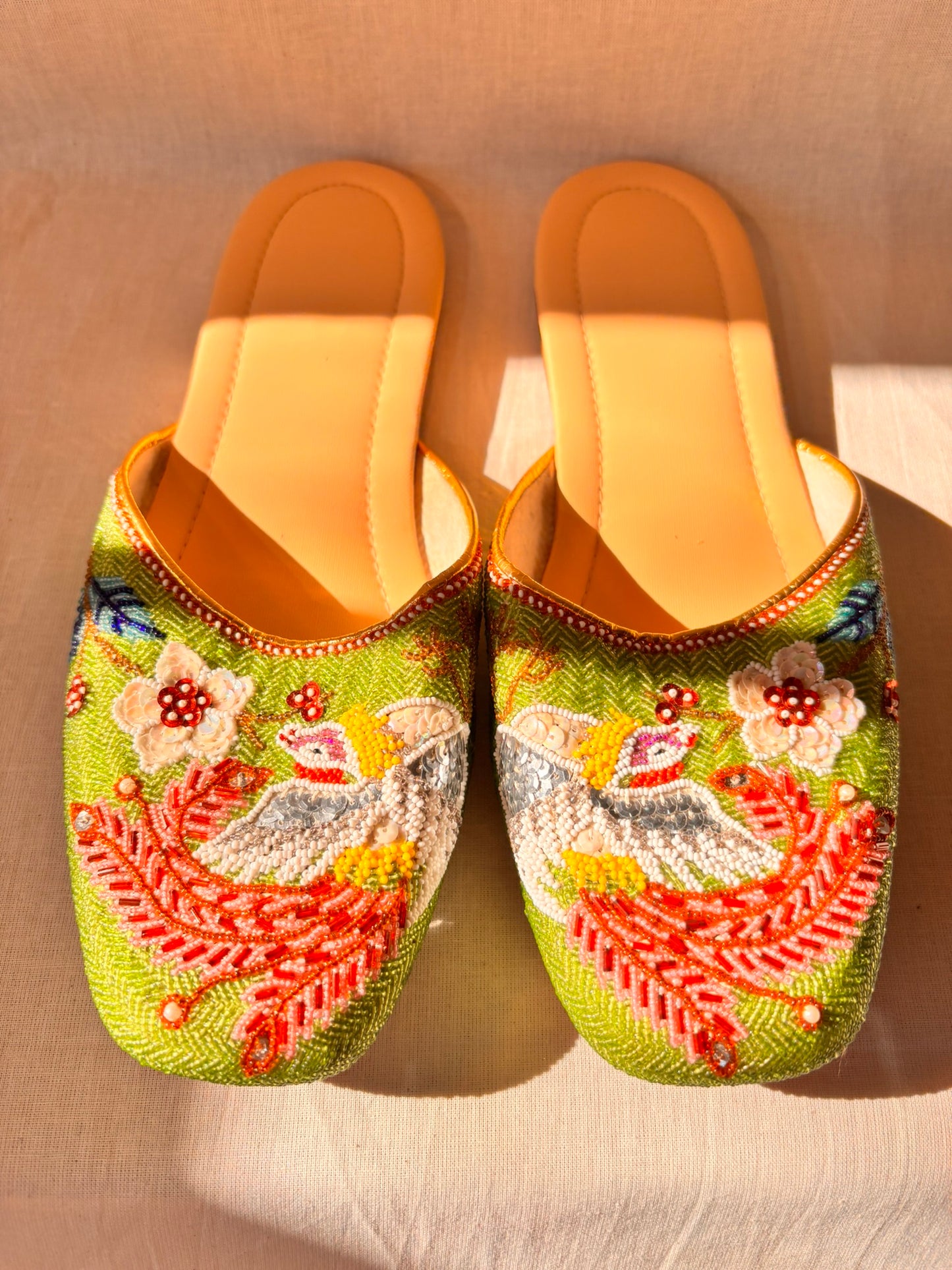 Vintage Green Beaded Chinese Slippers | Never Worn