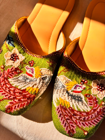 Vintage Green Beaded Chinese Slippers | Never Worn