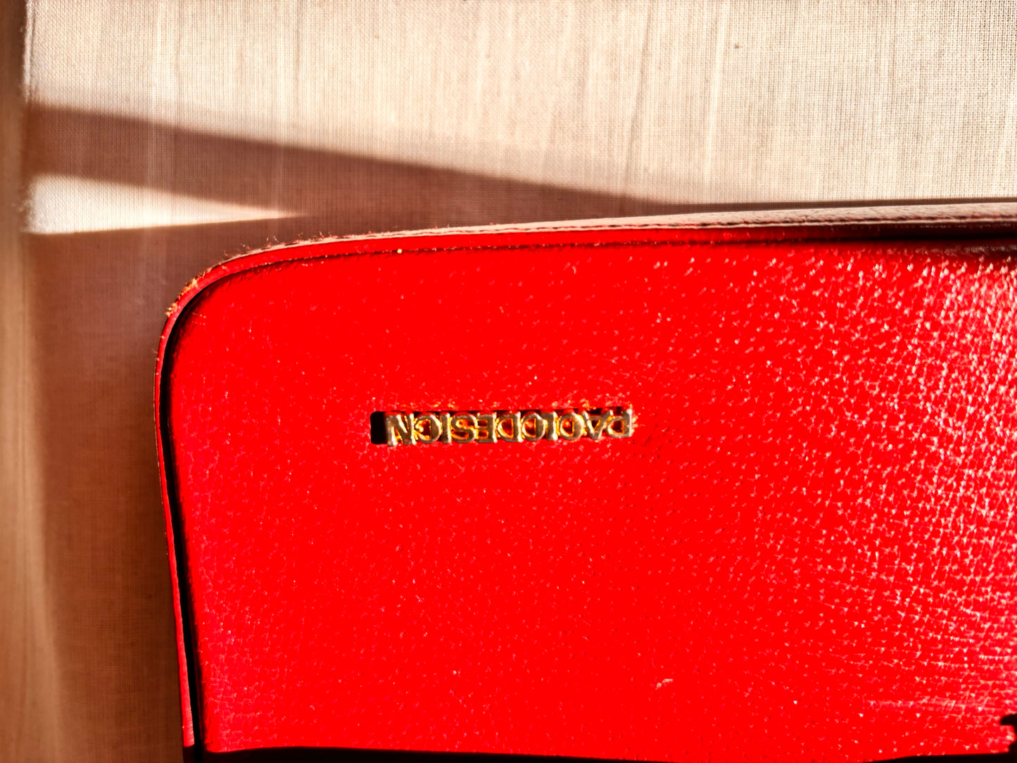 Vintage Paolo Design Spanish Leather Structured Clutch | Red Leather Evening Bag with Wrist Strap