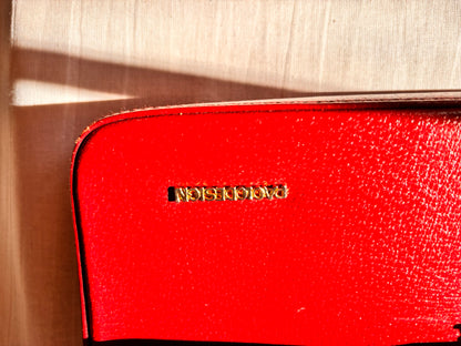 Vintage Paolo Design Spanish Leather Structured Clutch | Red Leather Evening Bag with Wrist Strap