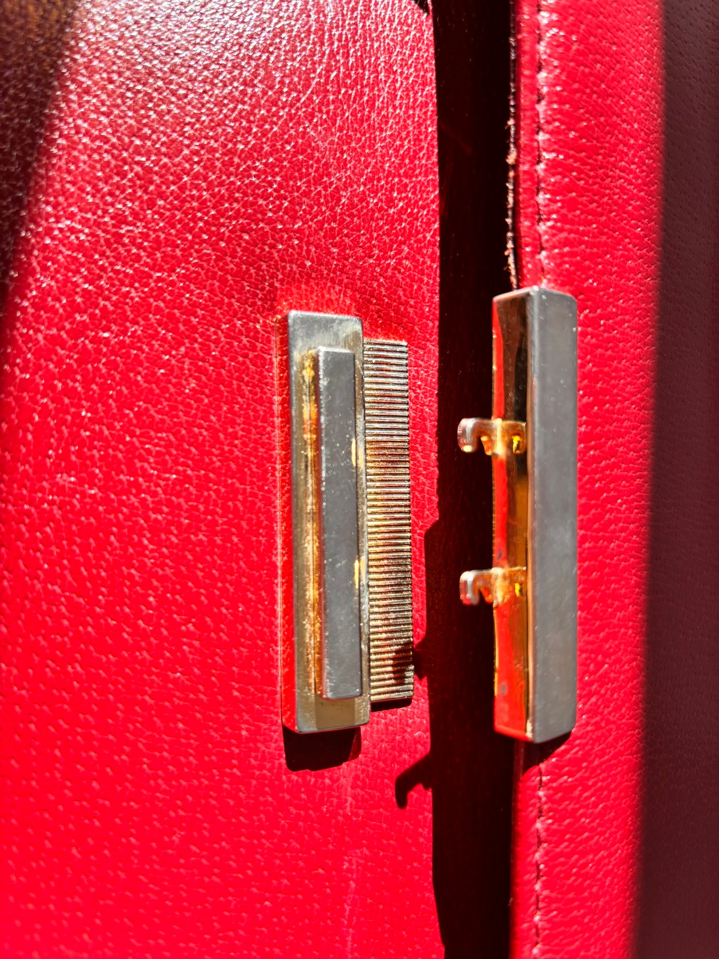 Vintage Paolo Design Spanish Leather Structured Clutch | Red Leather Evening Bag with Wrist Strap