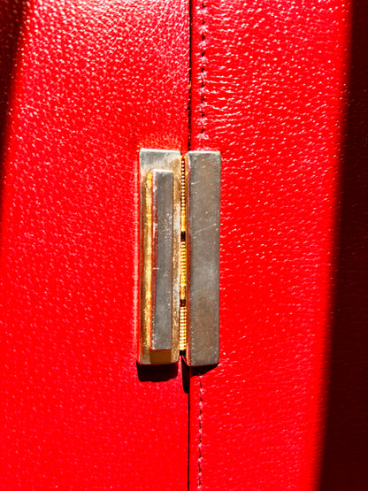 Vintage Paolo Design Spanish Leather Structured Clutch | Red Leather Evening Bag with Wrist Strap