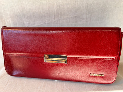 Vintage Paolo Design Spanish Leather Structured Clutch | Red Leather Evening Bag with Wrist Strap