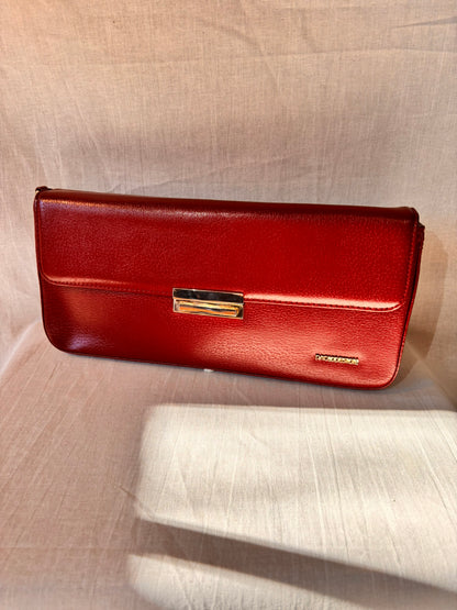 Vintage Paolo Design Spanish Leather Structured Clutch | Red Leather Evening Bag with Wrist Strap