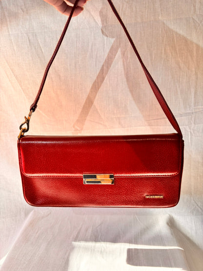 Vintage Paolo Design Spanish Leather Structured Clutch | Red Leather Evening Bag with Wrist Strap