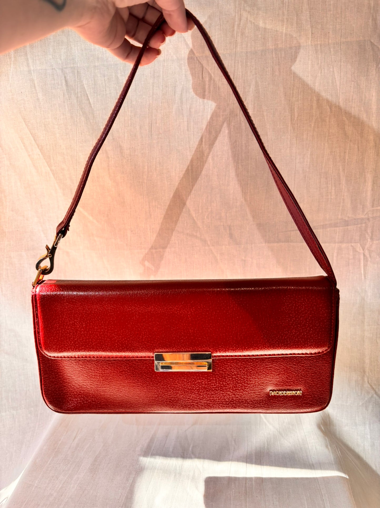 Vintage Paolo Design Spanish Leather Structured Clutch | Red Leather Evening Bag with Wrist Strap