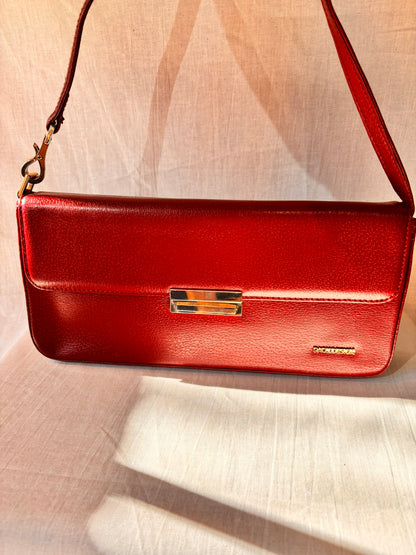 Vintage Paolo Design Spanish Leather Structured Clutch | Red Leather Evening Bag with Wrist Strap