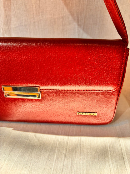 Vintage Paolo Design Spanish Leather Structured Clutch | Red Leather Evening Bag with Wrist Strap
